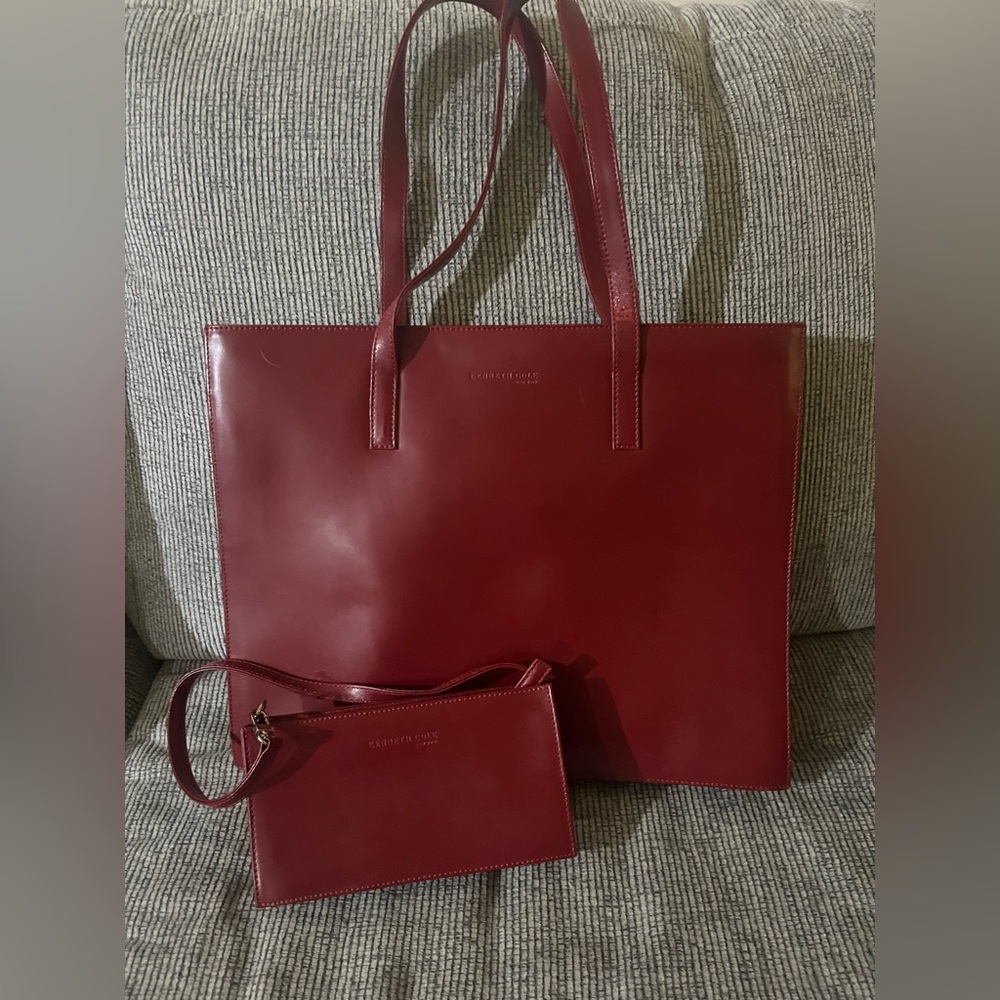 Elegant Kenneth Cole Red Leather Tote Bag Set